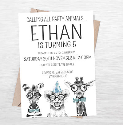Hipster Safari Party Animals Kids Party Invitation (Digital)